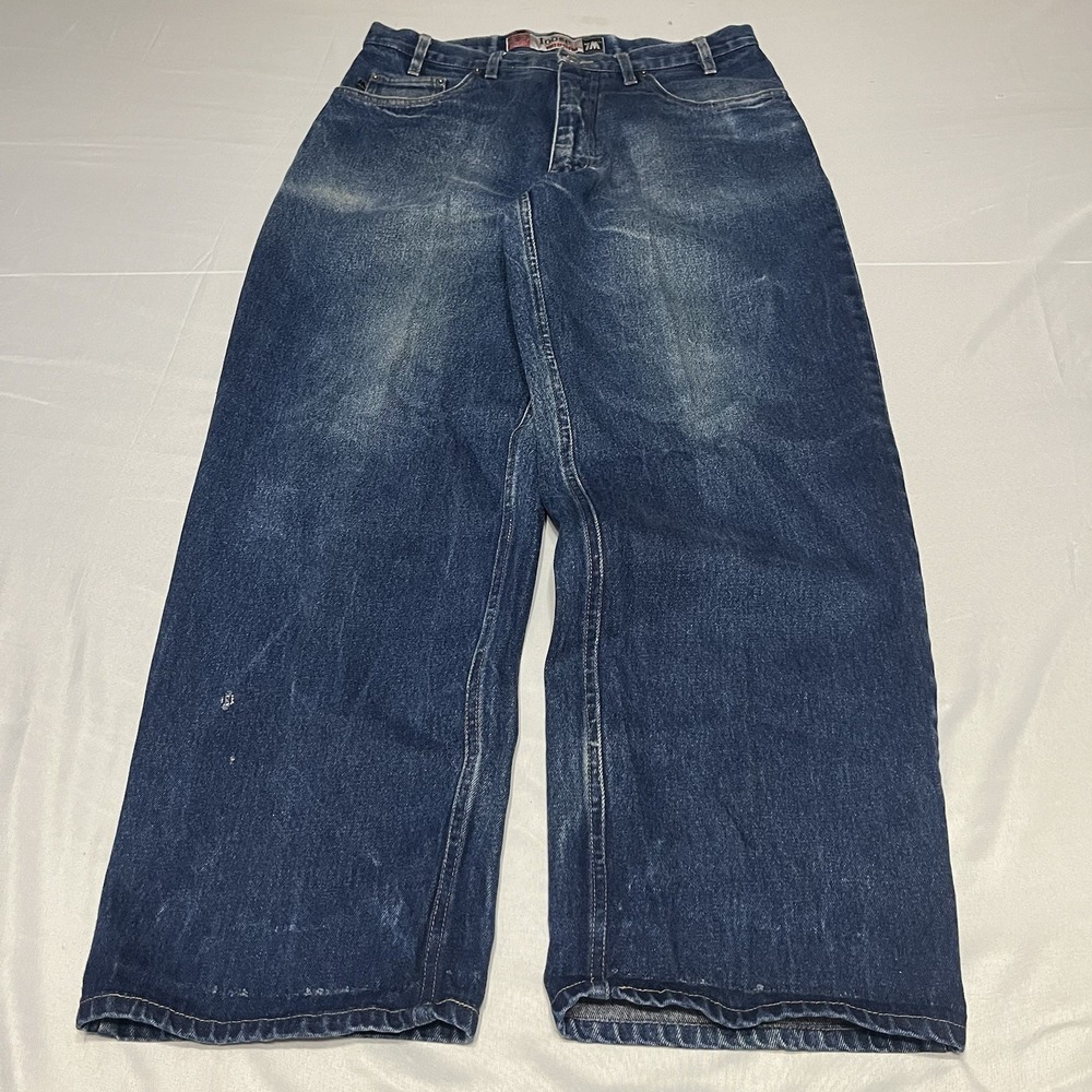 Y2K Bugle Boy 7M Loose Jeans Mens Fits 34x31 Baggy Denim Fade Distressed FLAW*